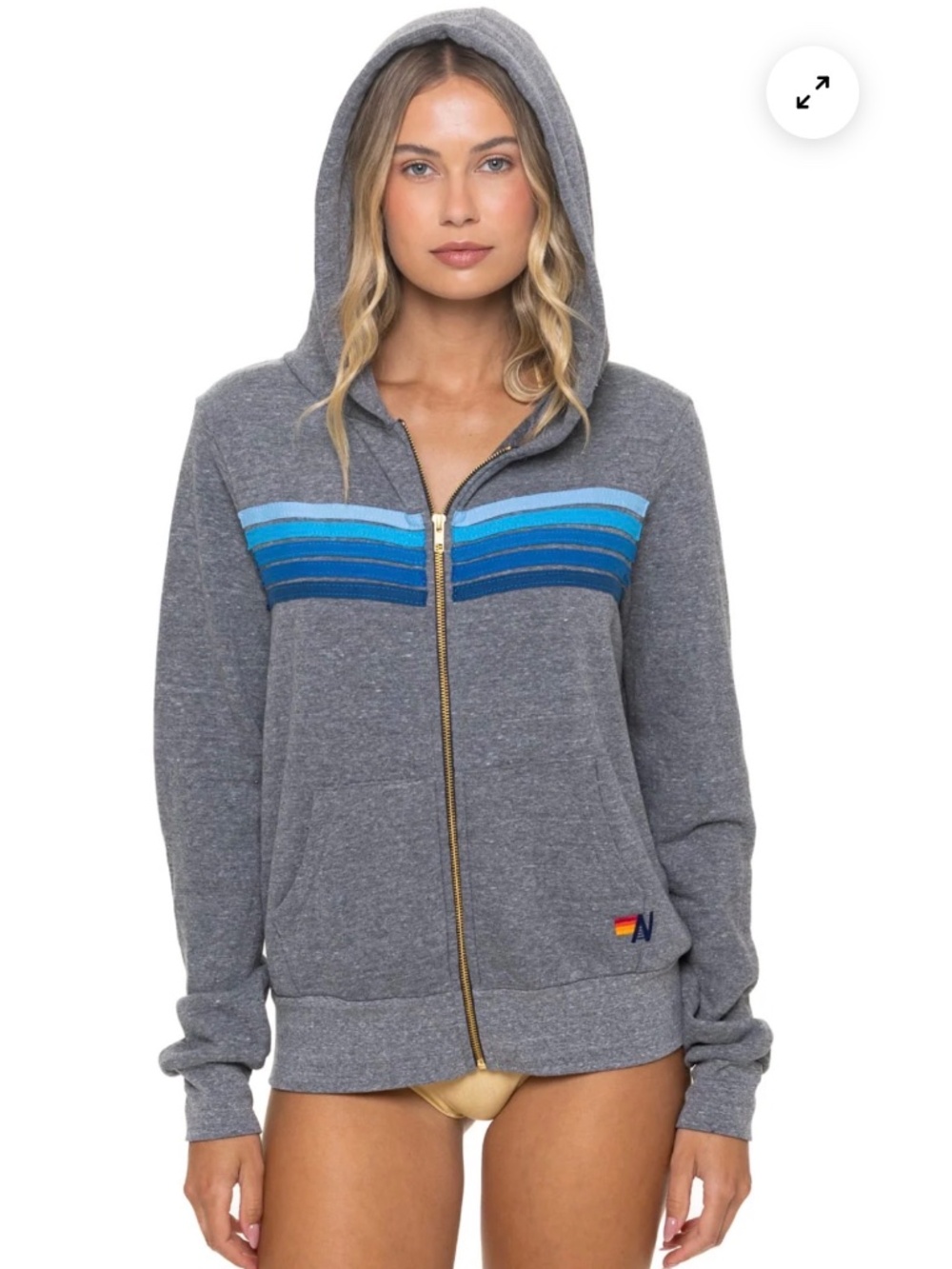Aviator Nation 5 STRIPE HOODIE - HEATHER GREY // BLUE
